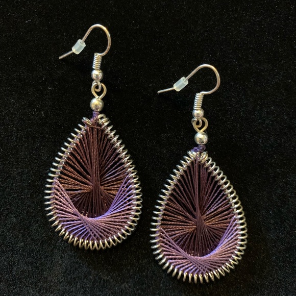 Silver & Purple string teardrop earrings. Bundle & Save - Picture 3 of 4